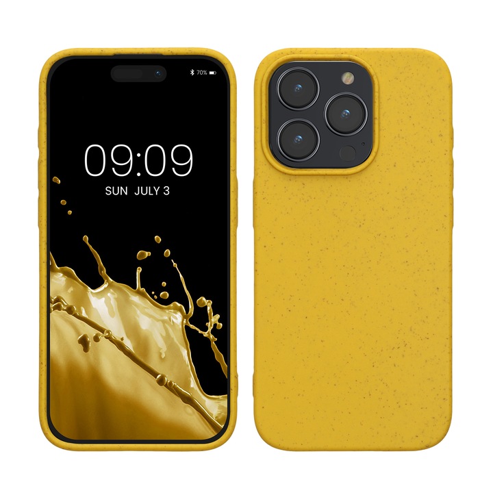Husa Kalibri pentru iPhone 15 Pro, protectie la socuri, TPU, galben