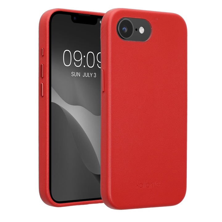 Husa Kalibri pentru iPhone 17e/16e, anti-alunecare, piele naturala, plastic, rosu