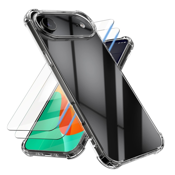 Husa Kalibri pentru iPhone Air, protectie la socuri, TPU, sticla temperata, transparent