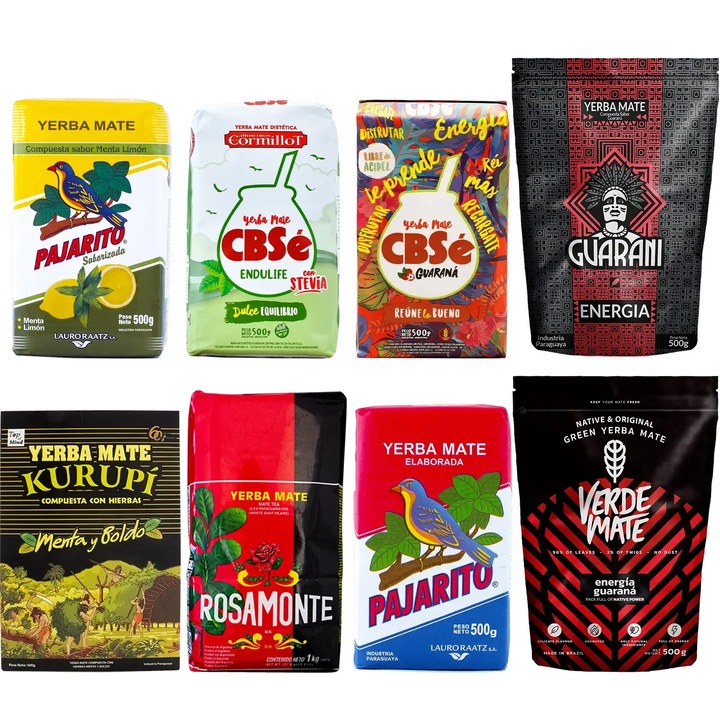 Set Ceai Yerba Mate, Mega Pack, Pajarito, Rosamonte, CBSe, Kurupi, Verde Mate, Guarani, Mix, 4000 g