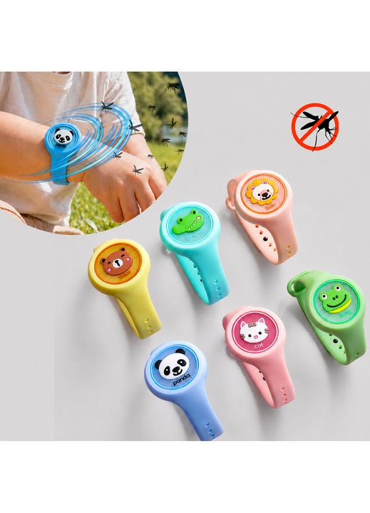 Bratara anti-tantari pentru copii si adulti, cu uleiuri esentiale naturale, modele animale colorate, reglabila, protectie pana la 30 zile, Roz-Pisica