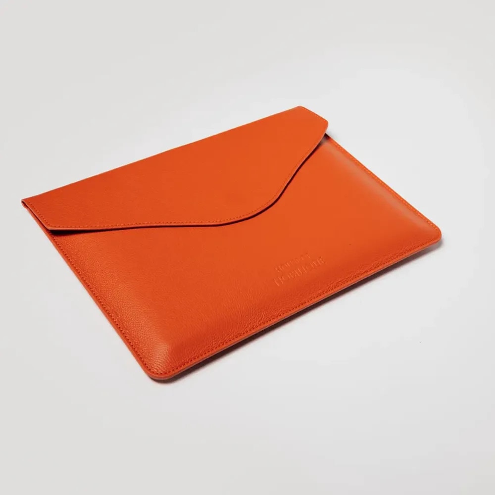 Husă laptop House of Nobilique, piele naturală, design slim, portocalie, 13-14 inch