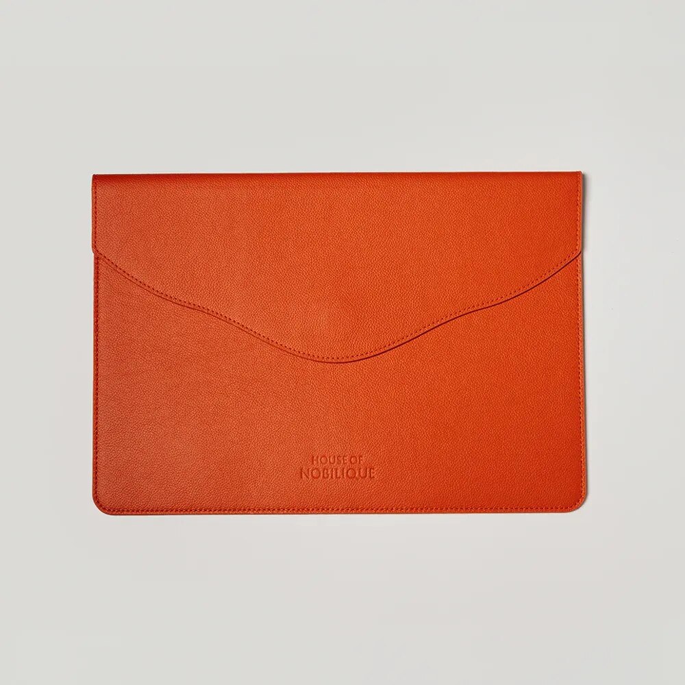 Husă laptop House of Nobilique, piele naturală, design slim, portocalie, 13-14 inch