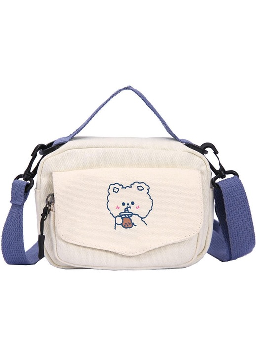 Kawaii vászon válltáska, aranyos anime dizájnnal, japán rajzfilmekkel, messenger típusú (bézs)