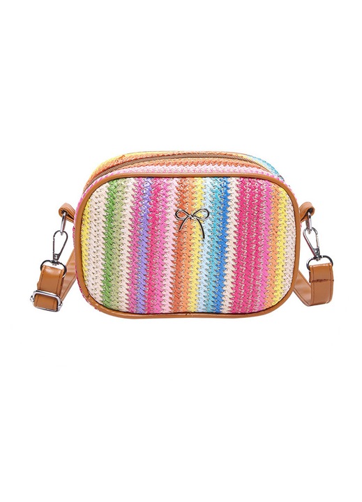 Női táska szivárványos szövött mintával, divatos kis táska, sokoldalú, egyvállas crossbody táska, egyszerű kis négyzet alakú táska