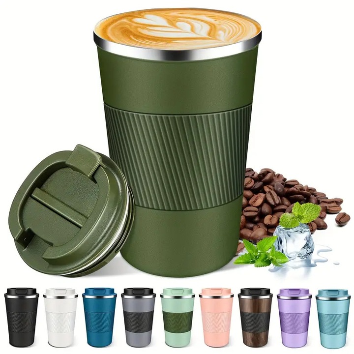 Cana de cafea izolata din otel inoxidabil de 430 ml - Capac etans izolat in vid cu perete dublu, maner ergonomic, mentine bauturile calde sau reci calde mai mult timp, cadou unisex (mai multe culori disponibile), cana moderna pentru baut