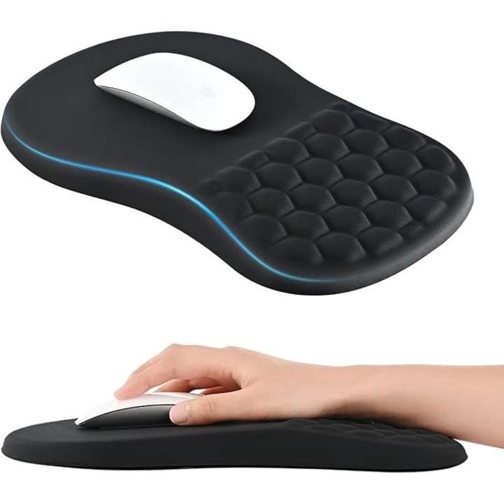 Mouse pad, ergonomic pentru jocuri cu design de masaj, spuma cu memorie, confort la atingere, suport pentru incheietura mainii pentru ameliorarea durerii, baza antiderapanta (12x8 inci)
