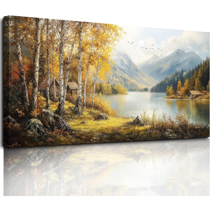 Vászonkép, MHARTK66, vidéki táj folyó mellett, XXL panoráma, 59 x 119 cm, HD nyomtatás, azonnal akasztható, többszínű, 1 darab, vászon