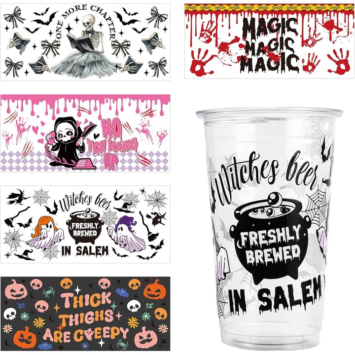 Dekoratív matricák, NQEUEPN, 5 darabos szett, 24 x 11 cm, vízálló, DTF, Halloween, színes