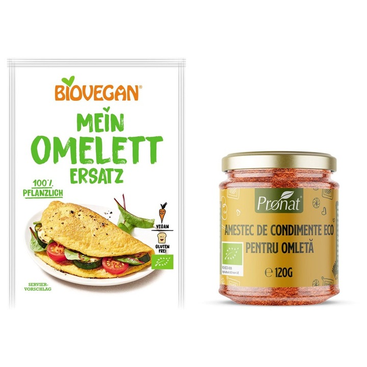 Bio Vegán Omlett Csomag: Biovegan Omlett Alternatíva 43 g + Pronat Bio Omlett Fűszerkeverék 120 g