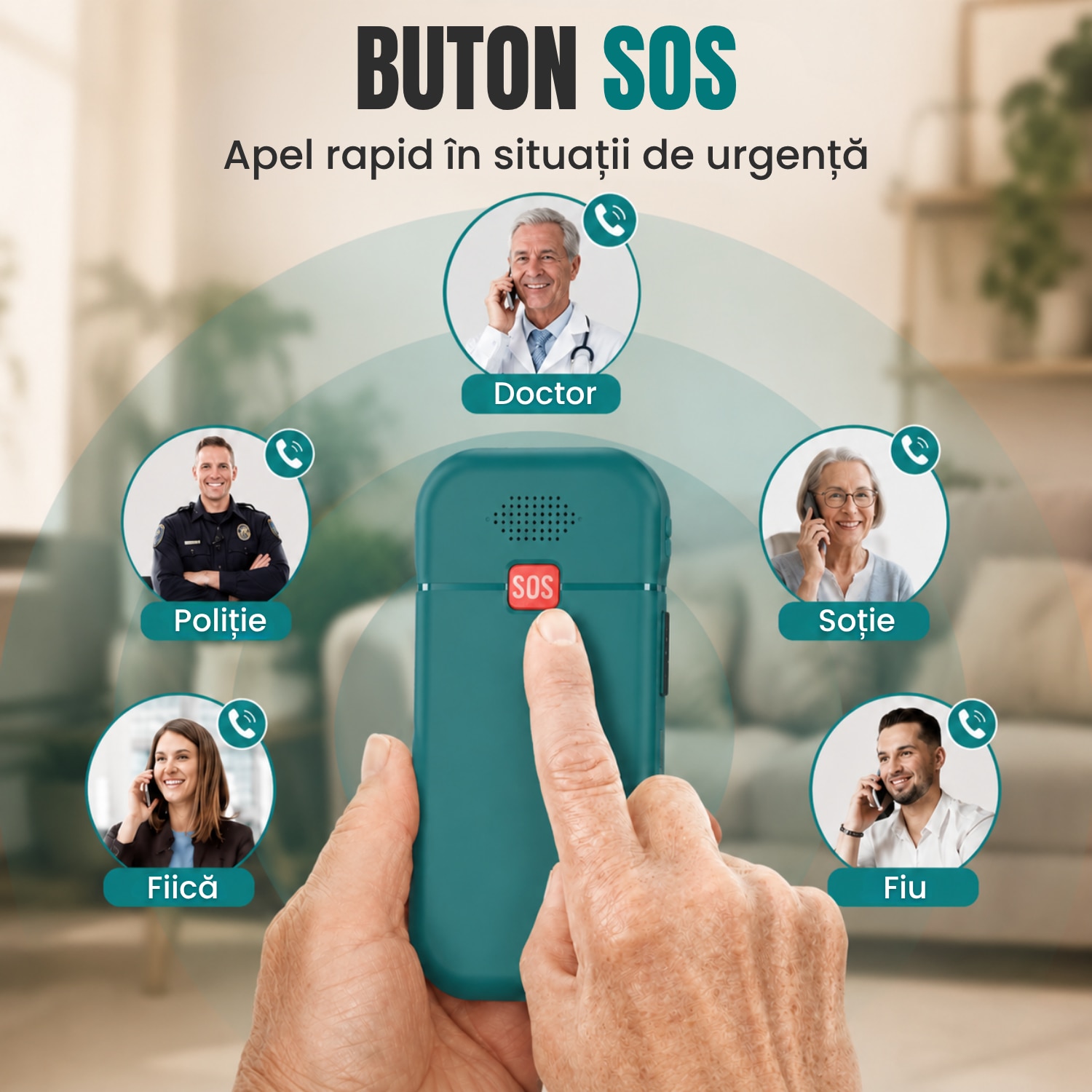 Telefon Mobil Pentru Seniori cu Buton SOS, Meniu in Romana, 4G, Butoane Mari, Bluetooth, Radio, Lanterna, Incarcator USB-C si Suport de Incarcare, Baterie Mare de 1800 mAh, Apelare Rapida, Usor de Utilizat de Catre Varstnici, Pensionari si Bunici