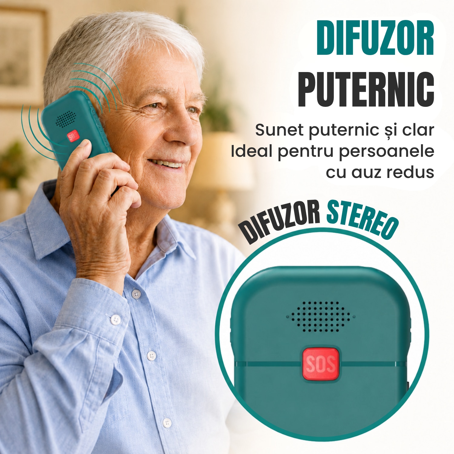 Telefon Mobil Pentru Seniori cu Buton SOS, Meniu in Romana, 4G, Butoane Mari, Bluetooth, Radio, Lanterna, Incarcator USB-C si Suport de Incarcare, Baterie Mare de 1800 mAh, Apelare Rapida, Usor de Utilizat de Catre Varstnici, Pensionari si Bunici