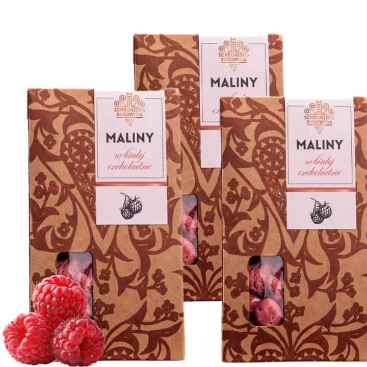 Set 3 bucati, zmeura liofilizata in ciocolata alba, Schronisko Bukowina, 50 g