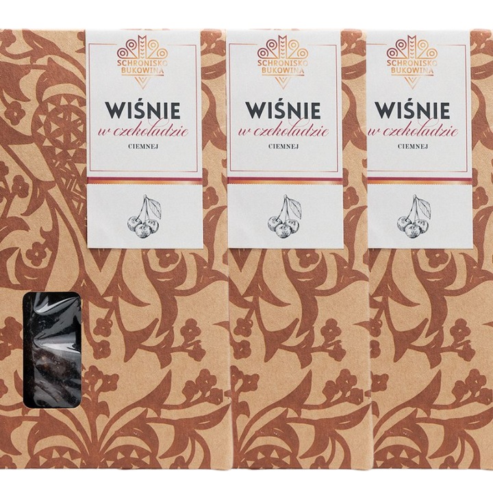 Set 3 bucati, cirese in ciocolata neagra, Schronisko Bukowina, 100 g