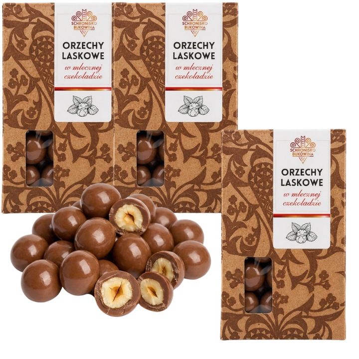 Alune in ciocolata cu lapte, Schronisko Bukowina, 3 cutii, 100 g, alune crocante, gustare dulce, desert cu ciocolata