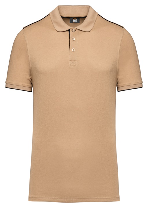 Férfi galléros póló Designed To Work WK270, rövid ujjú, tevebarna/fekete színű, 2XL méret
