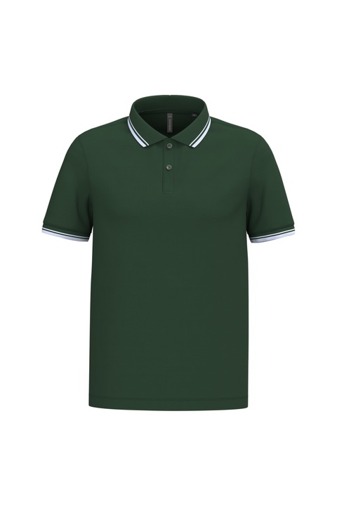 Férfi Kariban KA272 galléros póló, rövid ujjú, erdőzöld/fehér színű, 2XL méret