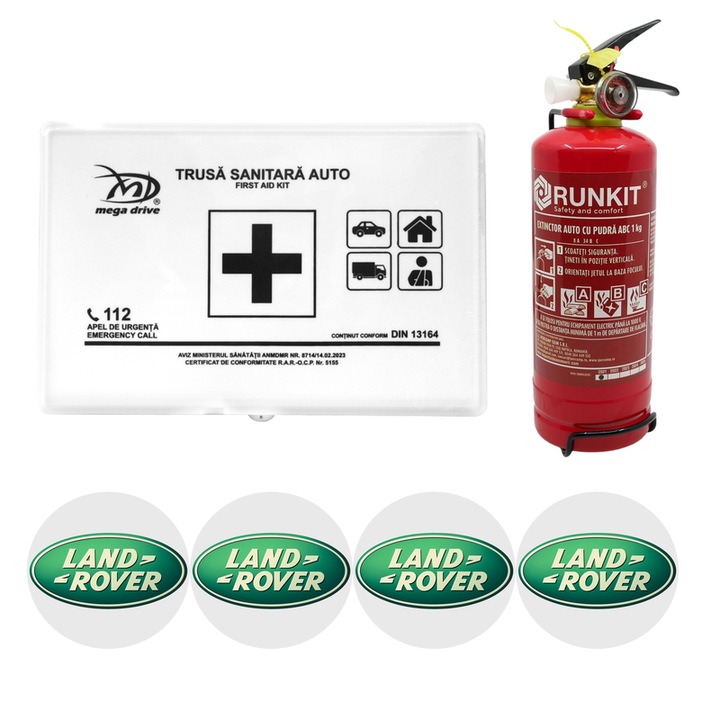 Kit Siguranta Auto - Trusa Medicala + Stingator 1kg Tip P1 Omologate R.A.R. + 4 Stickere Autoadezive