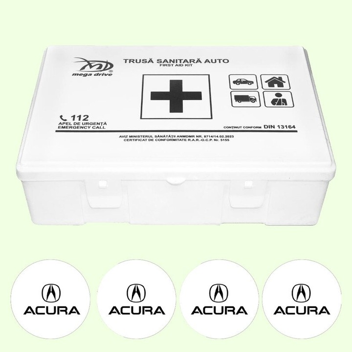 Trusa Medicala Auto Omologata R.A.R De Prim Ajutor, 20 de Articole medicale DIN 13164, 4x Stickere Auto Cu ACu ra