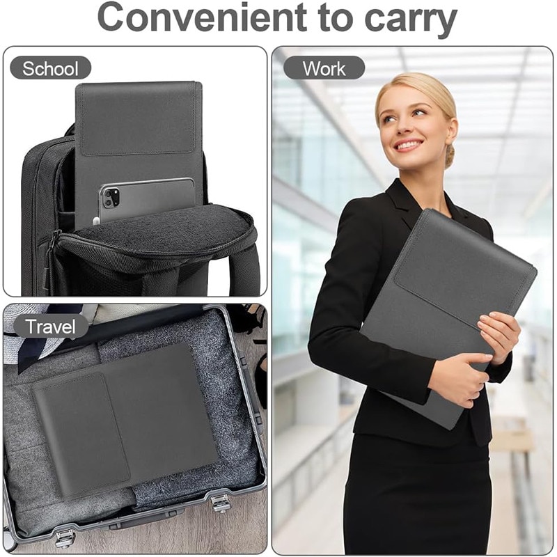 Set Husa Laptop 15-16 inch, NAXSIR, Portabil, impermeabil, Piele Ecologica, Compatibila cu MacBook Air, MacBook Pro, Gri