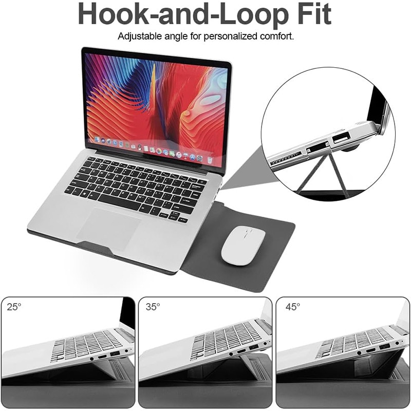 Set Husa Laptop 15-16 inch, NAXSIR, Portabil, impermeabil, Piele Ecologica, Compatibila cu MacBook Air, MacBook Pro, Gri