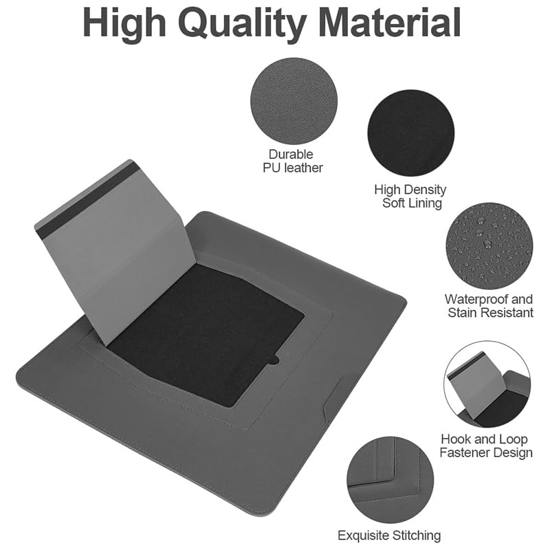 Set Husa Laptop 15-16 inch, NAXSIR, Portabil, impermeabil, Piele Ecologica, Compatibila cu MacBook Air, MacBook Pro, Gri