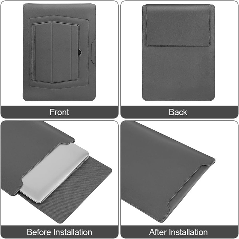 Set Husa Laptop 15-16 inch, NAXSIR, Portabil, impermeabil, Piele Ecologica, Compatibila cu MacBook Air, MacBook Pro, Gri