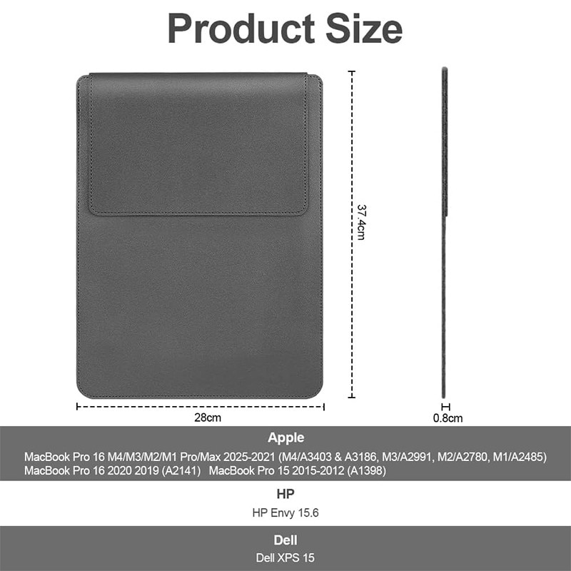 Set Husa Laptop 15-16 inch, NAXSIR, Portabil, impermeabil, Piele Ecologica, Compatibila cu MacBook Air, MacBook Pro, Gri