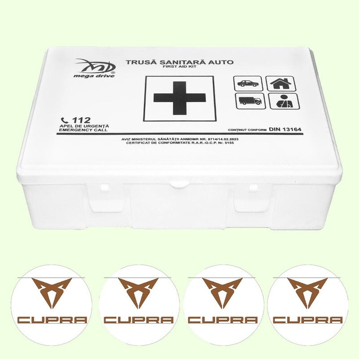 Trusa Medicala Auto Omologata R.A.R De Prim Ajutor, 20 de Articole medicale DIN 13164, 4x Stickere Auto Cu Cu pra