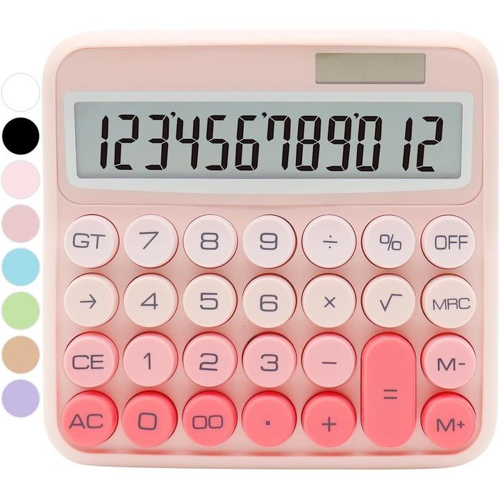 Asztali számológép, rózsaszín színátmenet, nagy LCD kijelző, nagyméretű gombok, 12 számjegy, 15° 10x15cm