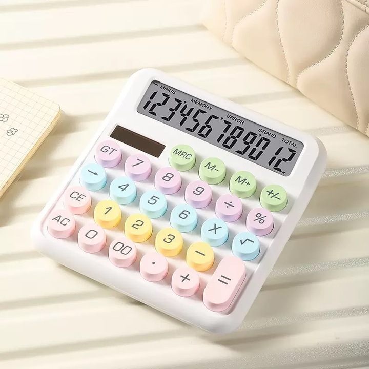 Asztali számológép, dopamin design, 12 számjegy, fehér, 15°