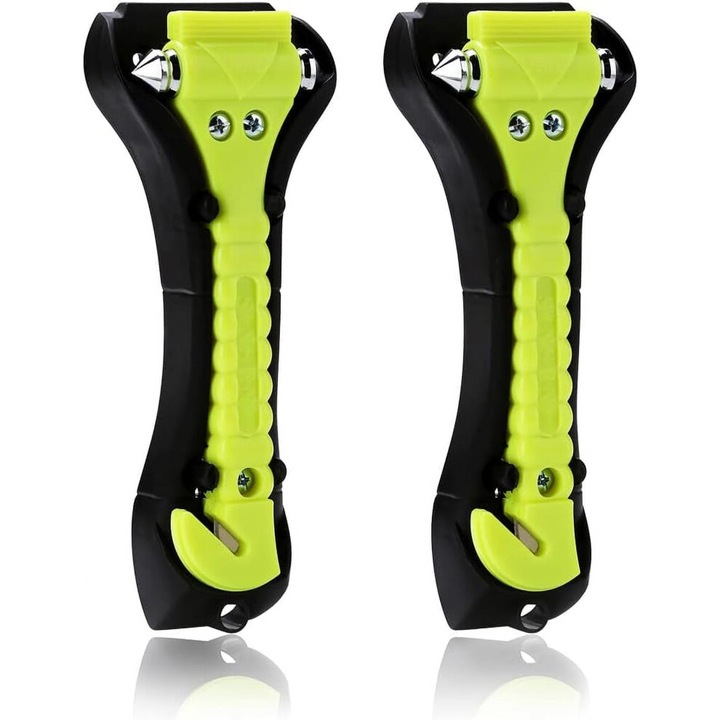Ciocan Siguranta Auto cu Taietor Centura, 2-in-1, fosforescent
