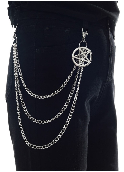 Fekete punk pentagramma nadráglánc kulcstartó