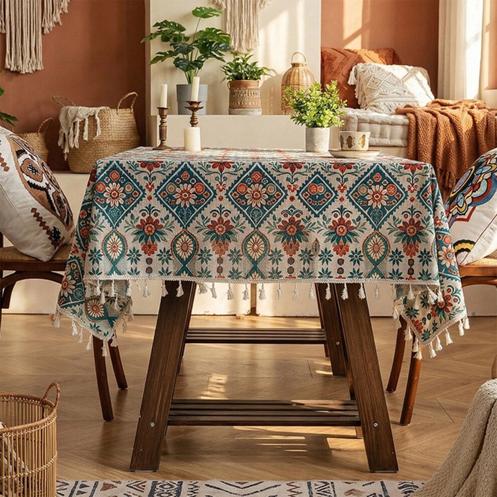 Többszínű boho makramé asztalterítő 200x140cm szett
