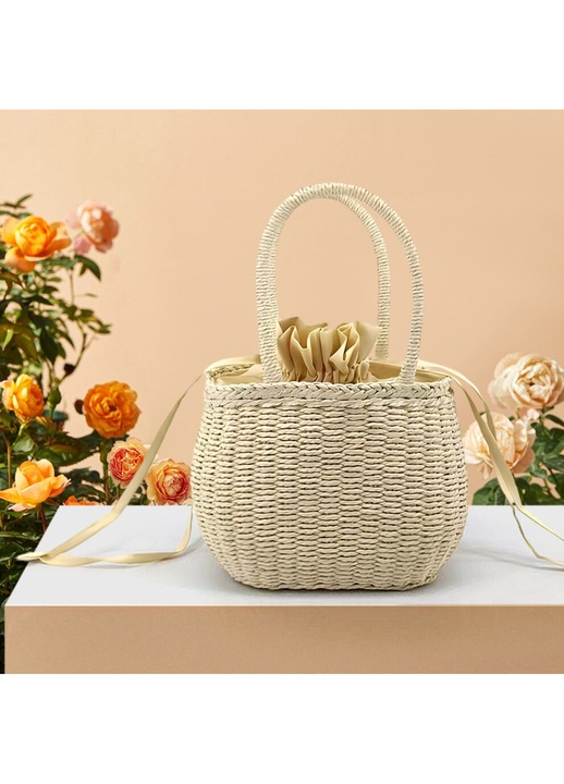 Fonott rattan válltáska 23x11x16cm bézs