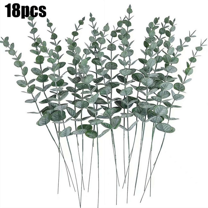 Műtulipánok és eukaliptusz szett, 18 db, többszínű, 38 cm