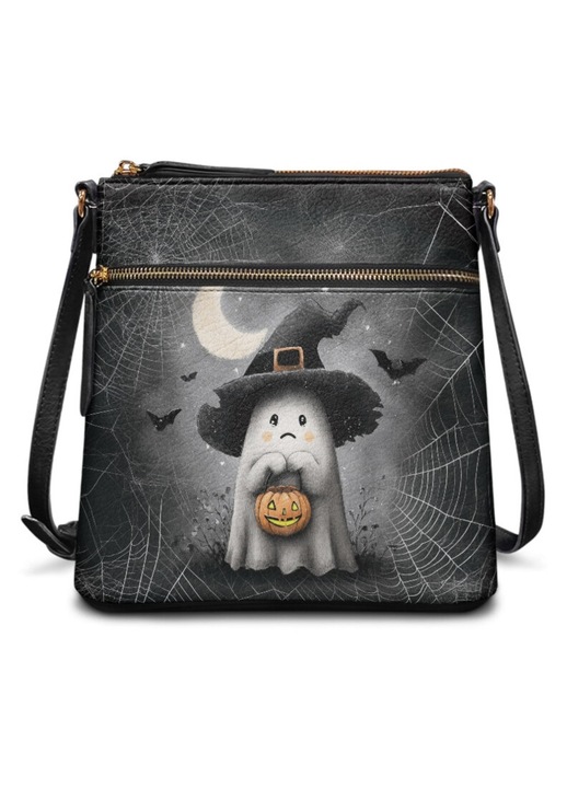 Női táska műbőr, Halloween mintás, cipzáras zsebek, 26.5x11x24cm