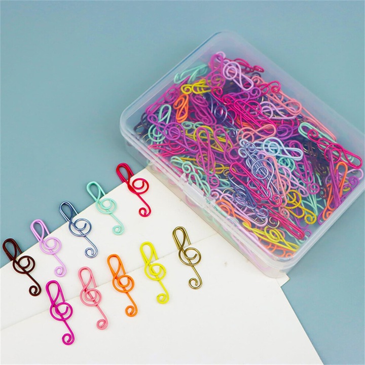 Комплект метални кламери музикални ноти многоцветни 3.3x1cm 120 бр