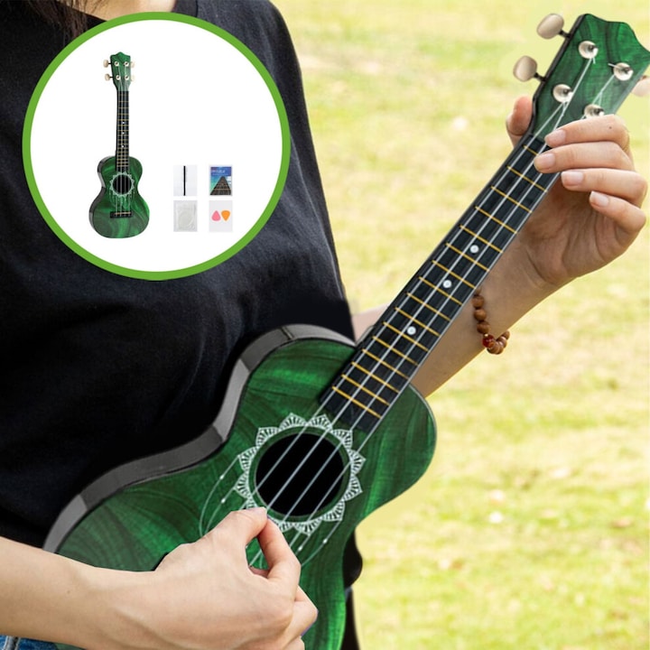 Ukulele gyerekeknek 20 hüvelykes zöld víziló modell 52x18x6cm