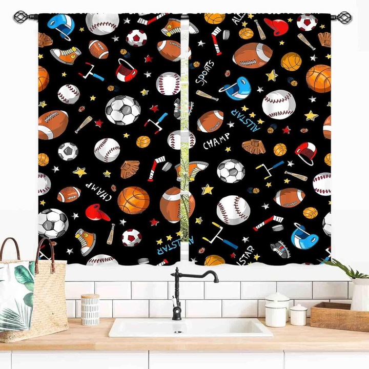 Függönyök fiúknak, 2 panel, színes labda design, blackout, fekete