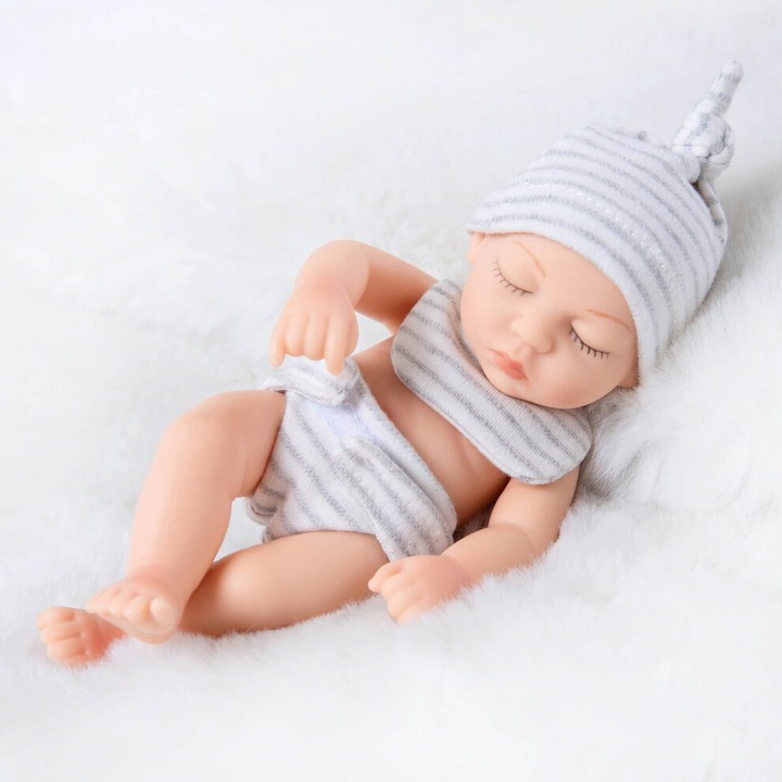 Reborn baba 18cm puha vinil cumisüveggel és előkével