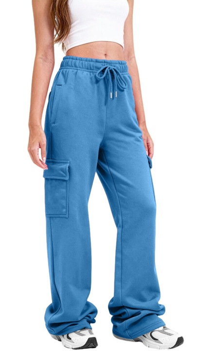 Pantaloni jogger cargo femei, albastru, fleece, S INTL