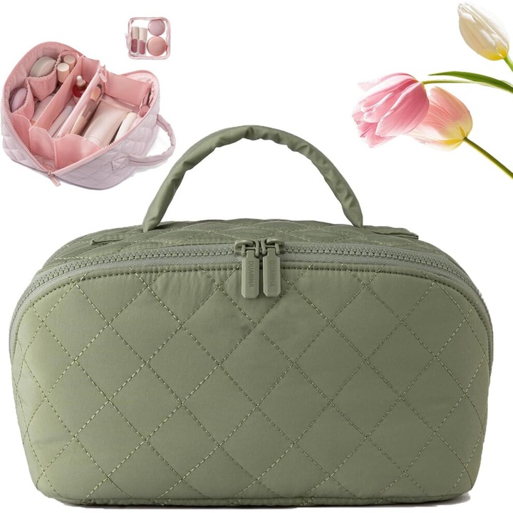 Geanta cosmetica de calatorie, design lay-flat, impermeabil, 25x14x13cm, multicolor
