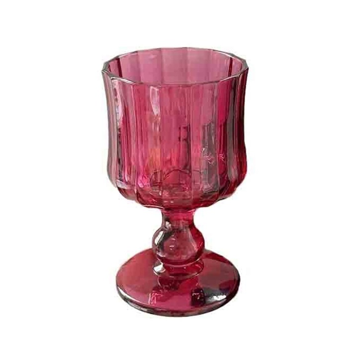 Vintage rózsaszín borospoharak 180ml, hajtogatott textúra 7x12.4cm