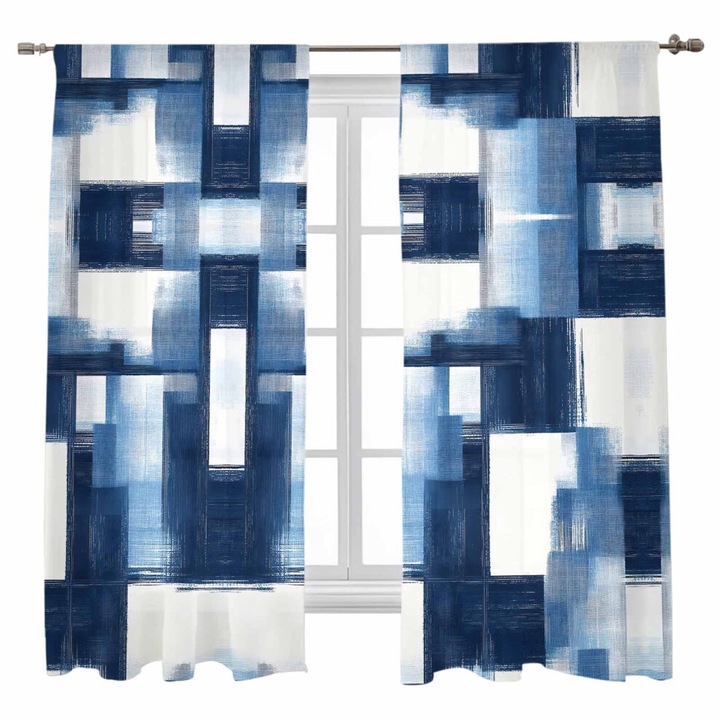 Kék voile függönyök, absztrakt, szálcsiszolt textúra, 45x52cm-től 108x52cm-ig, 2 darabos szett