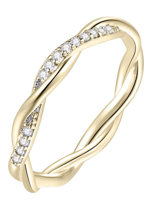 Inel rasucit din argint 925 placat cu aur 14K, zirconiu cubic, marime reglabila