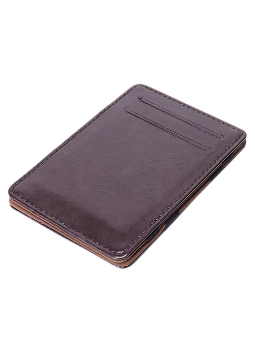 Portofel flip piele maro 11.5x7.8cm cu clips bani si 4 sloturi carduri