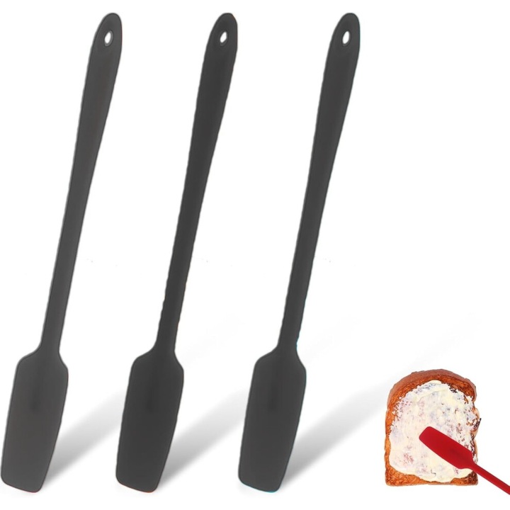 3 db szilikon spatula készlet hosszú nyéllel, többszínű, 28.2x3.3cm
