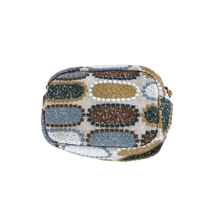 Portfard brodat din in si bumbac, multicolor, 13x9x6cm