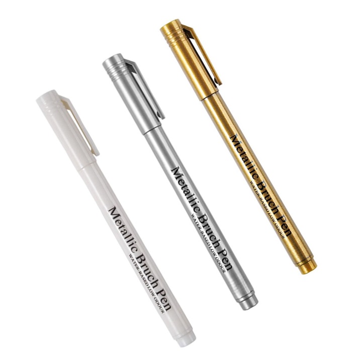 3 darab vízálló fém marker készlet, arany ezüst fehér, 15cm